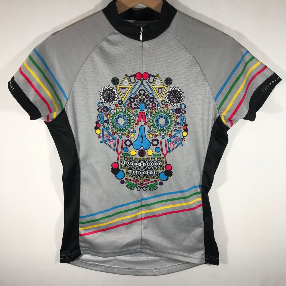 Primal Women's Small Day of the Dead Skull Cycling Short Sleeve Pull Over Jersey